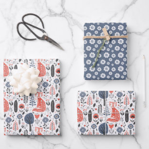 Noordse Folk Art Fox Inpakpapier Vel