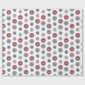 Noordse Folk Art Red Blue Circles en Flowers Cadeaupapier (Vlak)