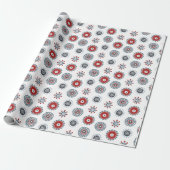 Noordse Folk Art Red Blue Circles en Flowers Cadeaupapier (Uitgerold)