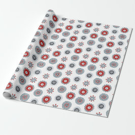 Noordse Folk Art Red Blue Circles en Flowers Cadeaupapier