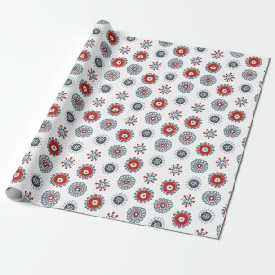 Noordse Folk Art Red Blue Circles en Flowers Cadeaupapier
