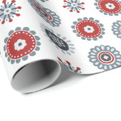 Noordse Folk Art Red Blue Circles en Flowers Cadeaupapier (Rol Hoek)