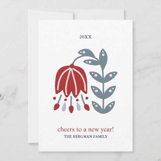 Noordse Folk Art Red Flower Two Feestdagenkaart (Voorkant)