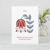 Noordse Folk Art Red Flower Two Feestdagenkaart (Staand voorkant)