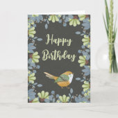 Noordse Groene Bird Floral Waterverf Birthday Kaart (Voorkant)