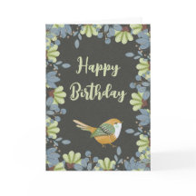 Noordse Groene Bird Floral Waterverf Birthday