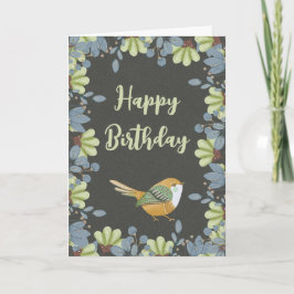 Noordse Groene Bird Floral Waterverf Birthday Kaart