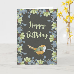 Noordse Groene Bird Floral Waterverf Birthday Kaart
