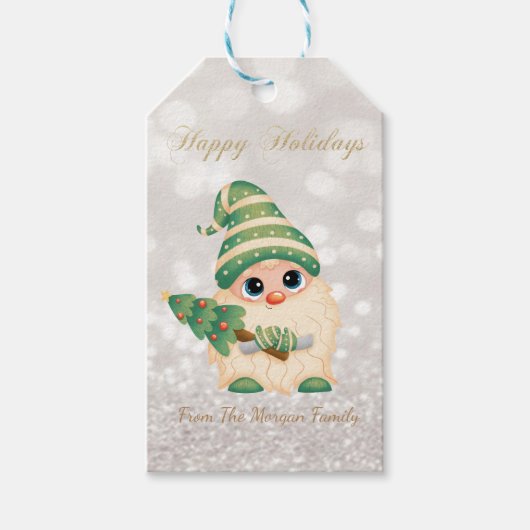 Noordse Kabouter Dennengebint Glitter Bokeh Cadeaulabel (Voorkant)