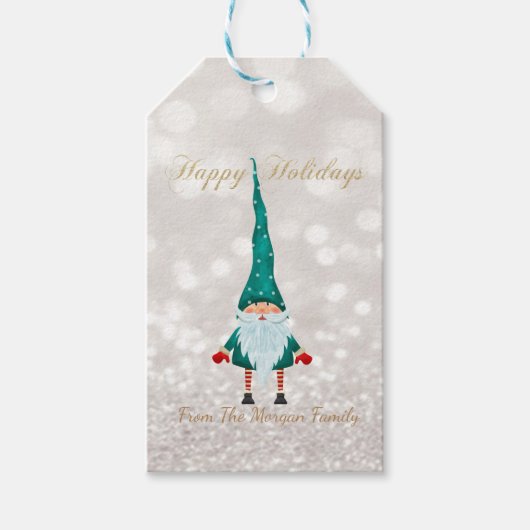 Noordse kabouter glinsterende bokeh cadeaulabel (Voorkant)