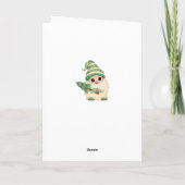 Noordse kabouter, glinsterende bokeh van dennenboo feestdagen kaart (Achterkant)