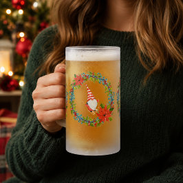 Noordse kabouters en skiër in kerstkransen matglas bierpul