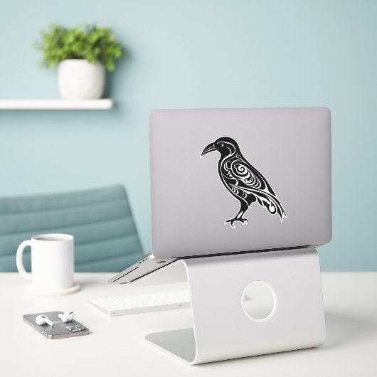 Noordse Keltische knotwerk Raven of Crow Sticker (Laptop op bureau)