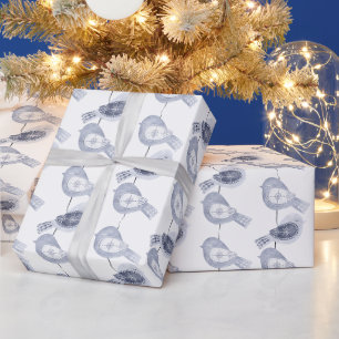 Noordse Kerst Blauwe Vogels Cadeaupapier