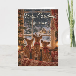 Noordse Kerst Cozy Herten Raam Custom Kaart