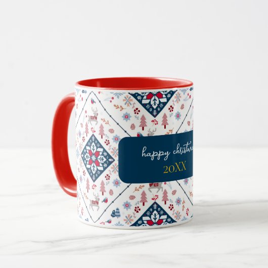 Noordse kerst met rendieren en sneeuwvlokken mok (Voorkant links)