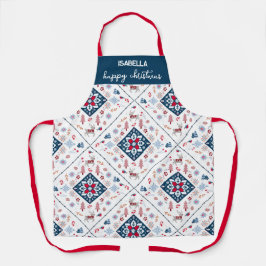 Noordse kerst met rendieren en sneeuwvlokken schort