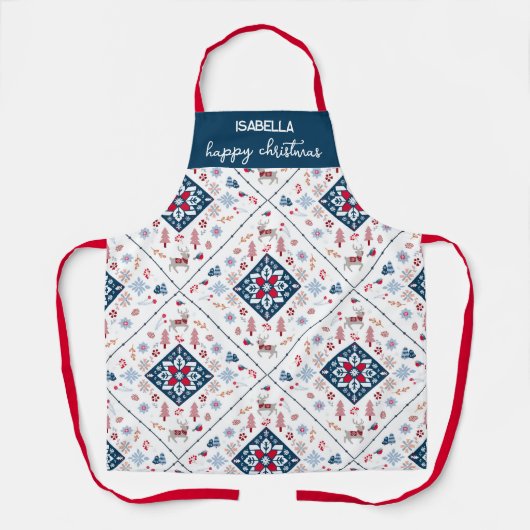 Noordse kerst met rendieren en sneeuwvlokken schort (Voorkant)