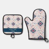 Noordse kerst met rendieren en winterbloemen ovenwant & pannenlap set (Voorkant)