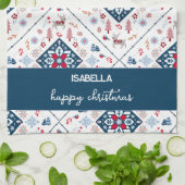 Noordse kerst met sneeuwvlokken en rendieren theedoek (Gevouwen)