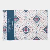 Noordse kerst met sneeuwvlokken en rendieren theedoek (Horizontaal)