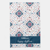 Noordse kerst met sneeuwvlokken en rendieren theedoek (Verticaal)