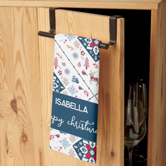 Noordse kerst met sneeuwvlokken en rendieren theedoek (Derde Gevouwen)