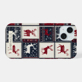 Noordse Kerst Patchwork | Gebreide Rendieren iPhone 15 Case (Achterkant horizontaal)