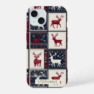 Noordse Kerst Patchwork Gebreide Rendieren iPhone 15 Case