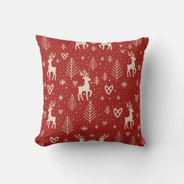 Noordse Kerst Reindeer Kussen (Voorkant)