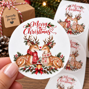 Noordse Kerst Rendier Winter Liefde Ronde Sticker