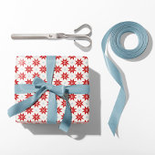 Noordse Kerst Rode Sterren en Blauwe Sneeuwvlokken Cadeaupapier