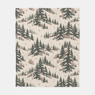 Noordse Kerst Sneeuwig Bos Rode Houten Blokhut Pat Fleece Deken