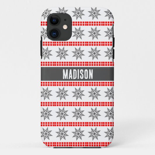 Noordse Kerst sneeuwvlok patroon grijs rood wit Case-Mate iPhone Case (Achterkant)