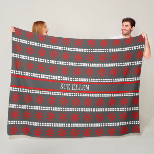 Noordse Kerst sneeuwvlok patroon grijs rood wit Fleece Deken