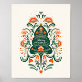 Noordse kerstboom met Scandinavische sierplanten Poster (Voorkant)