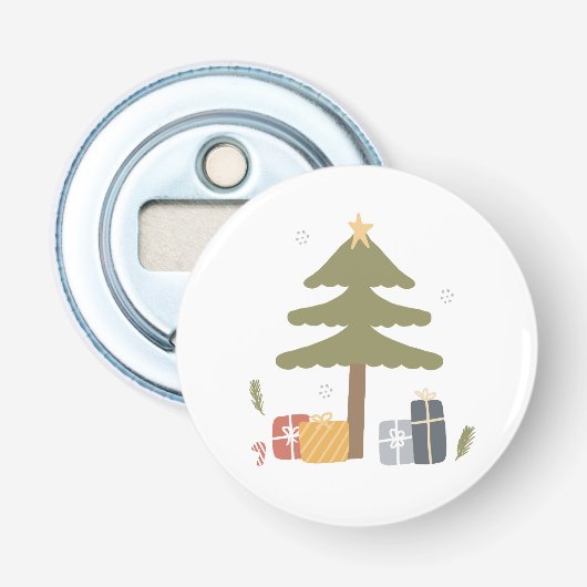Noordse kerstfeest Scandi kerstboom Button Flesopener (Voorkant)
