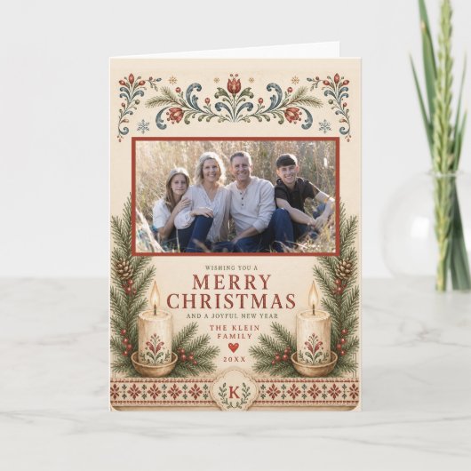 Noordse Kerstkaars Feestdagen Kaart (Voorkant)
