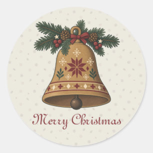 Noordse Kerstklok met Volkskunst Ster Vakantie  Ronde Sticker