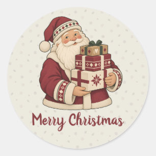 Noordse Kerstman met gestapelde kerstcadeaudoos Ronde Sticker