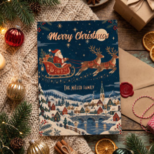 Noordse Kerstman slee Kerst Familie Naam Kaart