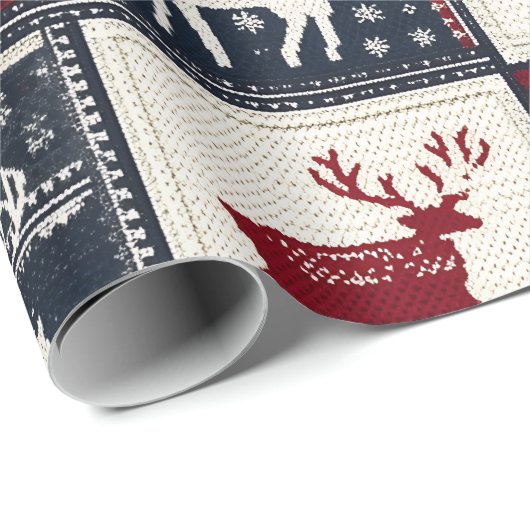noordse kerstpatchwork | gebreid rendier cadeaupapier (Rol Hoek)