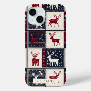 noordse kerstpatchwork gebreid rendier iPhone 15 case