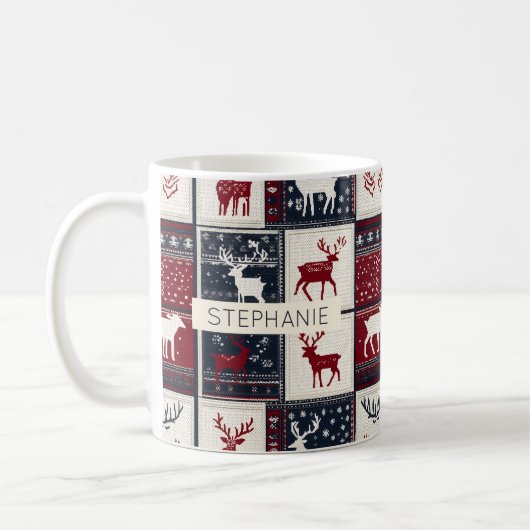 noordse kerstpatchwork | gebreid rendier koffiemok (Links)