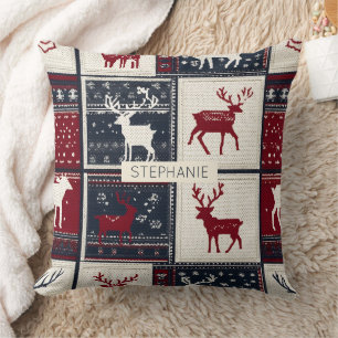 noordse kerstpatchwork   gebreid rendier kussen