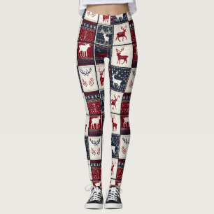 noordse kerstpatchwork gebreid rendier leggings