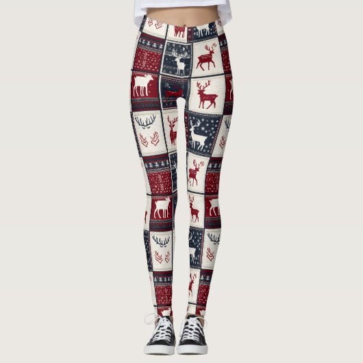 noordse kerstpatchwork | gebreid rendier leggings (Voorkant)