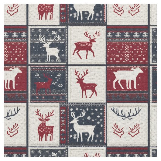 noordse kerstpatchwork | gebreid rendier stof (Close Up)