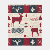 noordse kerstpatchwork | Gebreide rendieren (2) Fleece Deken (Voorkant)