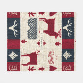 noordse kerstpatchwork | Gebreide rendieren (2) Fleece Deken (Voorkant (Horizontaal))